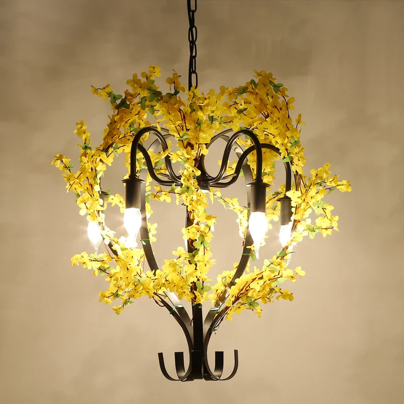 5-kops ijzeren hangende kroonluchter traditionele zwarte bloemenmand restaurant ophangplafondlamp Clearhalo