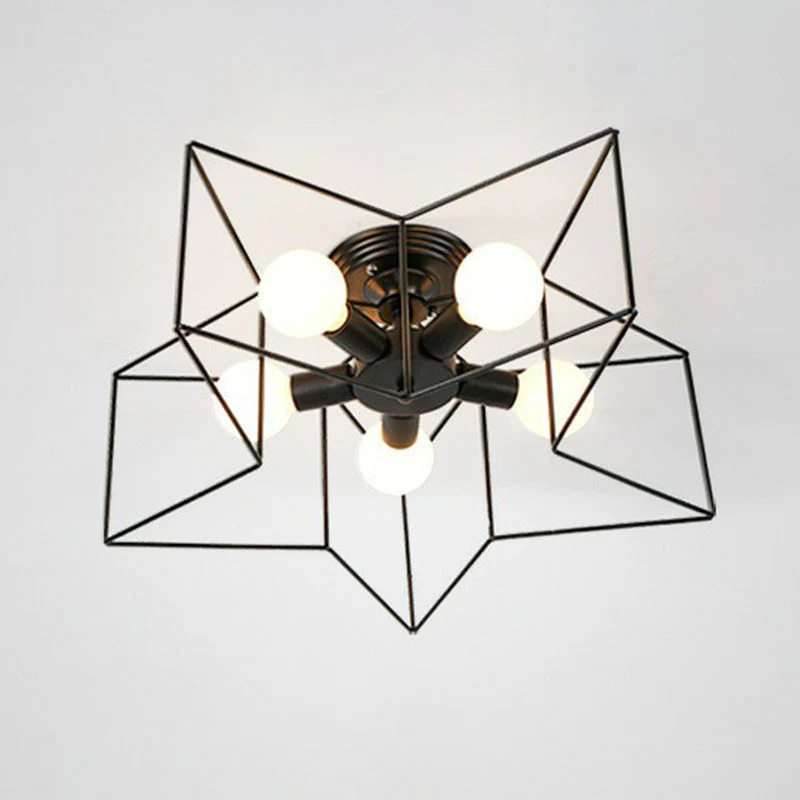 5-kops semi-inbouwarmatuur antiek sterframe ijzeren inbouwplafondlamp voor slaapkamer Clearhalo