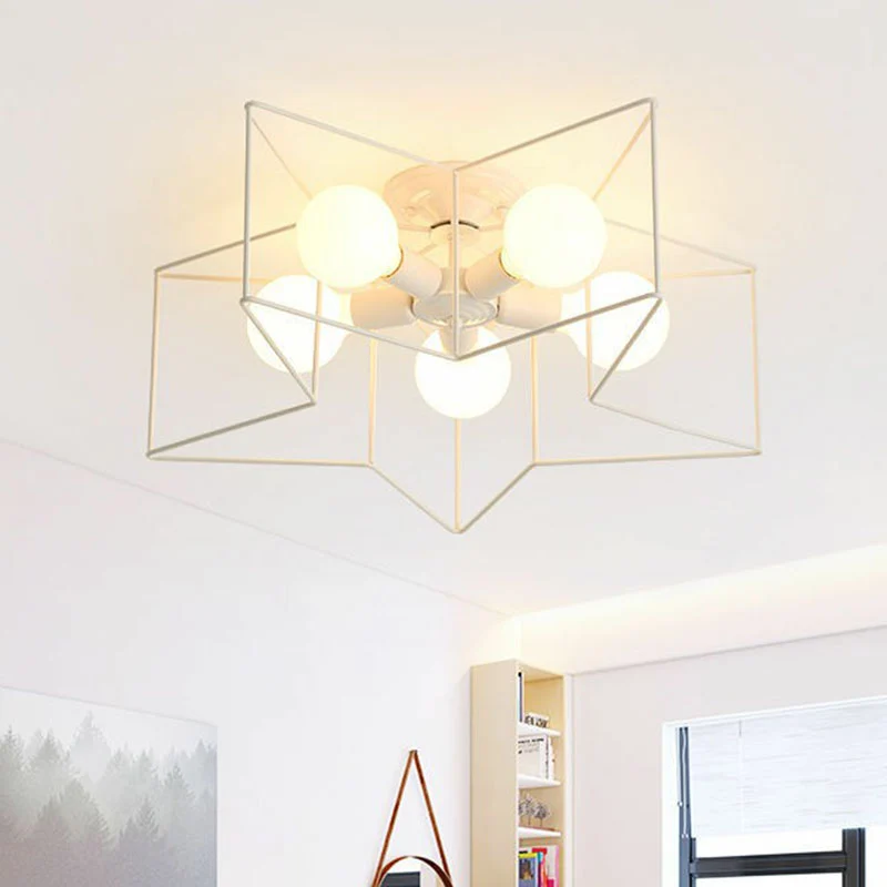 5-kops semi-inbouwarmatuur antiek sterframe ijzeren inbouwplafondlamp voor slaapkamer Clearhalo