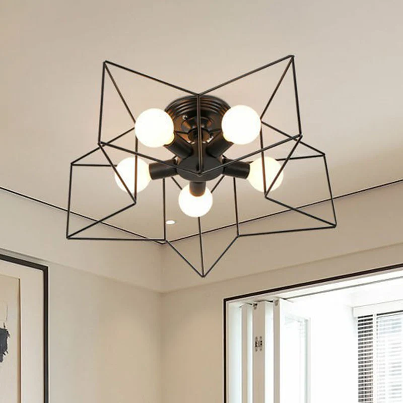 5-kops semi-inbouwarmatuur antiek sterframe ijzeren inbouwplafondlamp voor slaapkamer Clearhalo