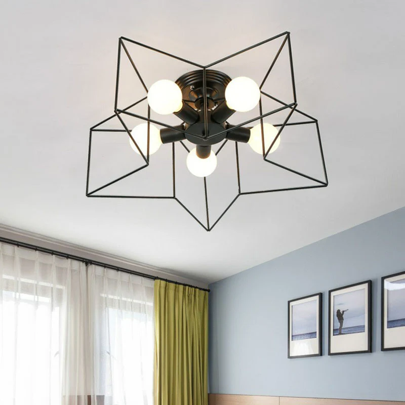 5-kops semi-inbouwarmatuur antiek sterframe ijzeren inbouwplafondlamp voor slaapkamer Clearhalo