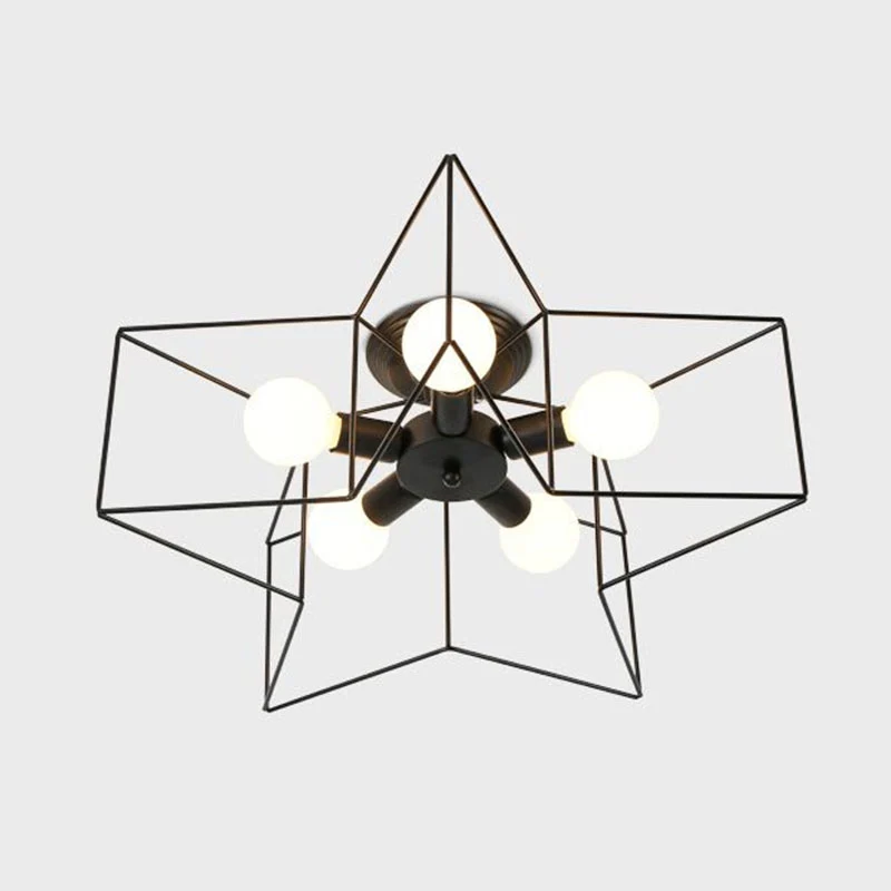 5-kops semi-inbouwarmatuur antiek sterframe ijzeren inbouwplafondlamp voor slaapkamer Clearhalo