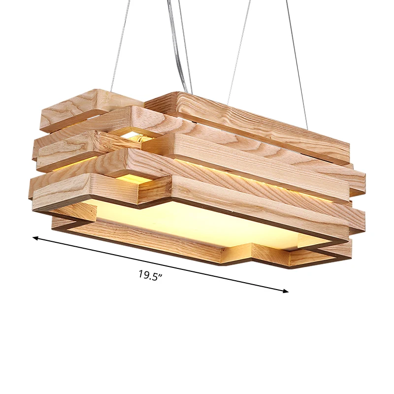 5-laags rechthoekige hanglamp van hout Scandinavische stijlvolle LED-hanglamp beige voor theestation Clearhalo
