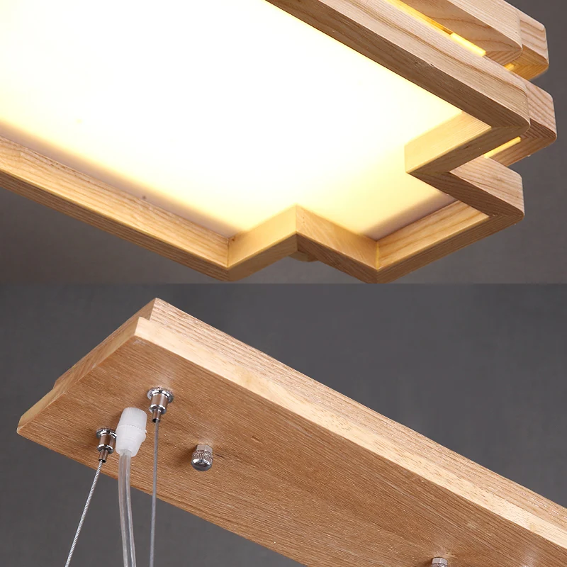 5-laags rechthoekige hanglamp van hout Scandinavische stijlvolle LED-hanglamp beige voor theestation Clearhalo