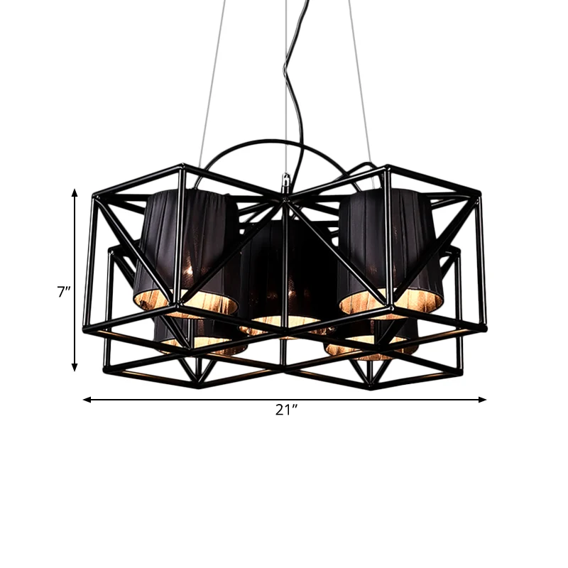 5-lamps stoffen hanglamp industriële zwarte cilinder keukenkroonluchterverlichting Clearhalo