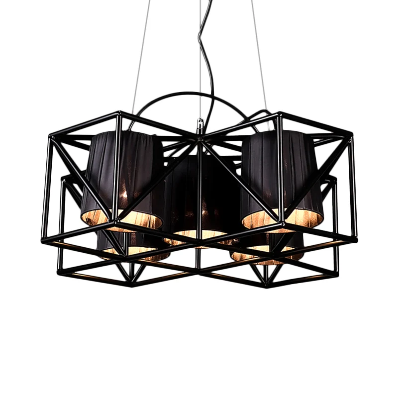 5-lamps stoffen hanglamp industriële zwarte cilinder keukenkroonluchterverlichting Clearhalo