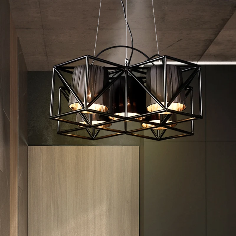 5-lamps stoffen hanglamp industriële zwarte cilinder keukenkroonluchterverlichting Clearhalo