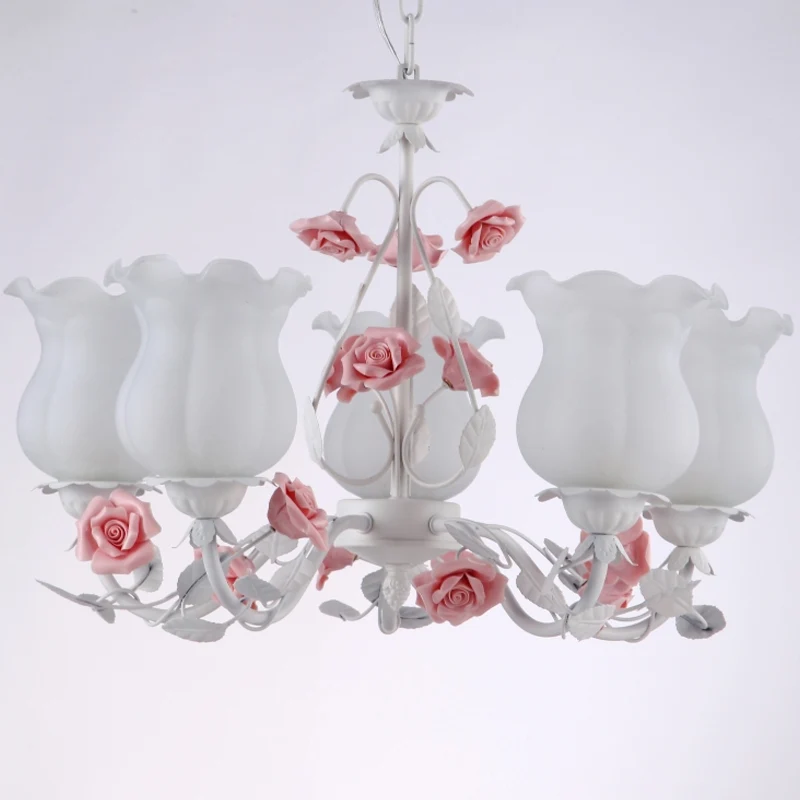 5-lichts bloem kroonluchter licht Amerikaanse tuin wit matglas hangende plafondlamp voor kinderkamer Clearhalo