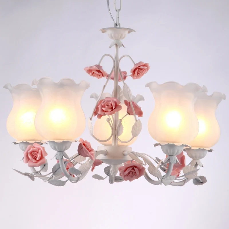 5-lichts bloem kroonluchter licht Amerikaanse tuin wit matglas hangende plafondlamp voor kinderkamer Clearhalo