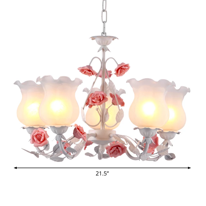5-lichts bloem kroonluchter licht Amerikaanse tuin wit matglas hangende plafondlamp voor kinderkamer Clearhalo