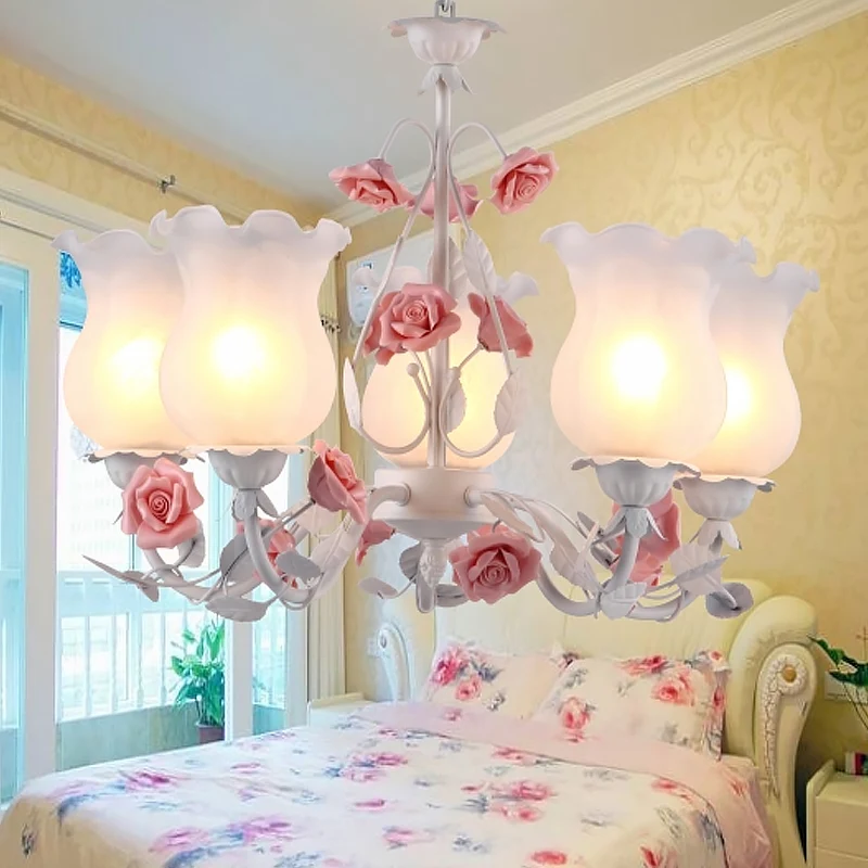 5-lichts bloem kroonluchter licht Amerikaanse tuin wit matglas hangende plafondlamp voor kinderkamer Clearhalo