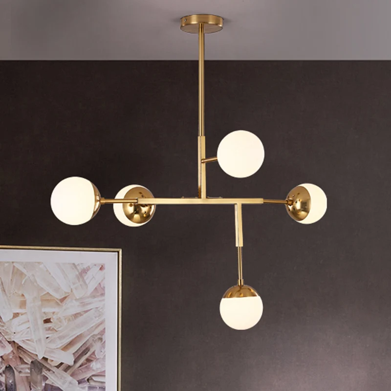 5-lichts bolvormige kroonluchter moderne metalen plafondhanglamp voor studeerkamer Clearhalo