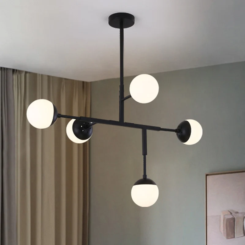 5-lichts bolvormige kroonluchter moderne metalen plafondhanglamp voor studeerkamer Clearhalo