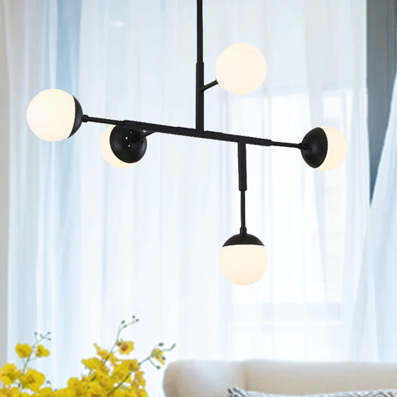 5-lichts bolvormige kroonluchter moderne metalen plafondhanglamp voor studeerkamer Clearhalo