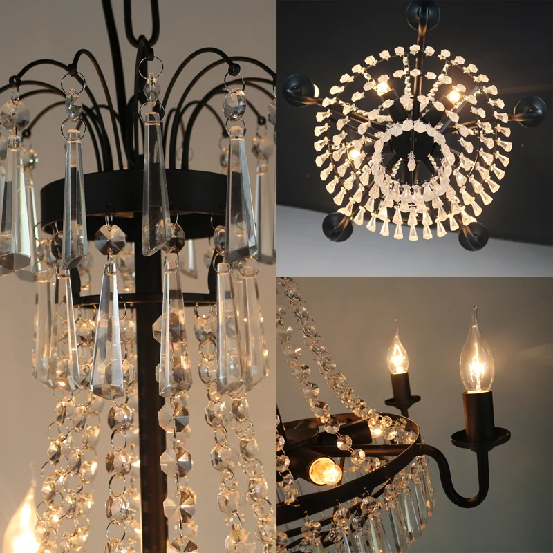 5-lichts Crystal Empire kroonluchter licht land zwart blootgestelde lamp woonkamer hanglamp Clearhalo