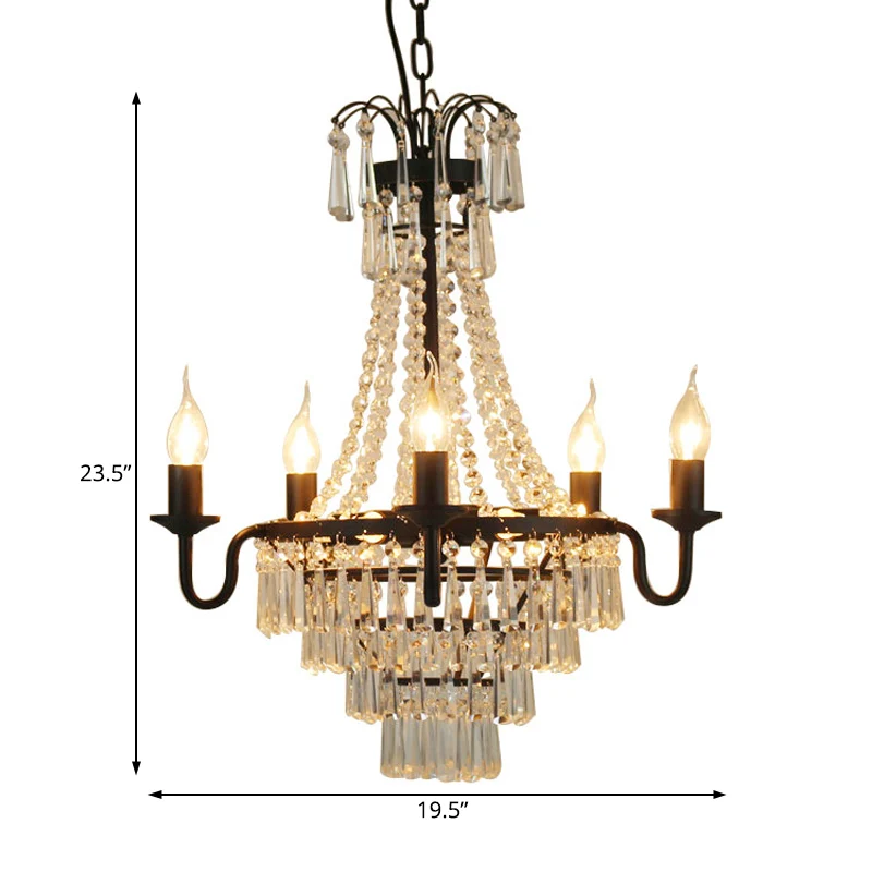 5-lichts Crystal Empire kroonluchter licht land zwart blootgestelde lamp woonkamer hanglamp Clearhalo