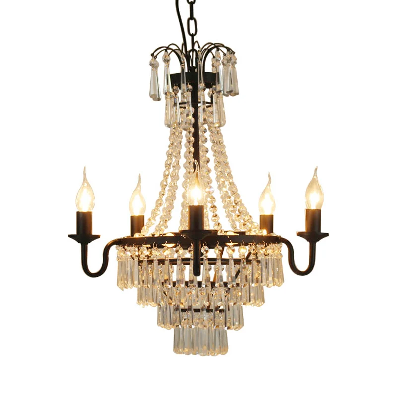 5-lichts Crystal Empire kroonluchter licht land zwart blootgestelde lamp woonkamer hanglamp Clearhalo