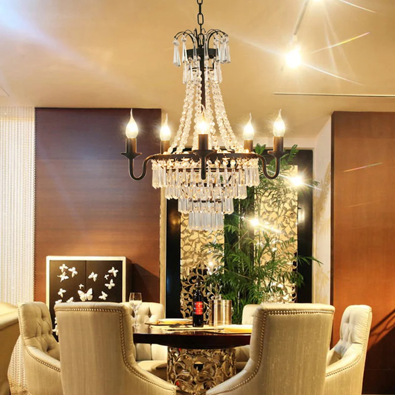 5-lichts Crystal Empire kroonluchter licht land zwart blootgestelde lamp woonkamer hanglamp Clearhalo