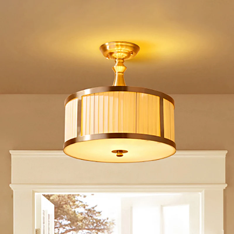 5-lichts drum semi-inbouwverlichting Traditionele witte stoffen plafondmontage voor woonkamer Clearhalo