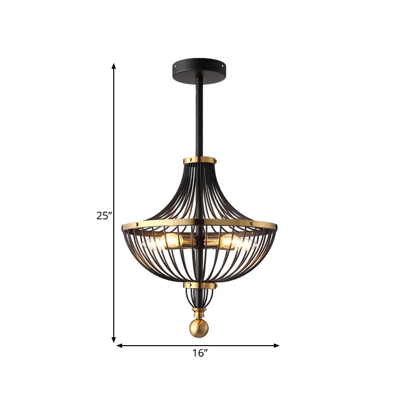 5-lichts ijzeren plafondkroonluchter vintage zwarte afwerking mand kooi eetkamer hangende lichtset Clearhalo