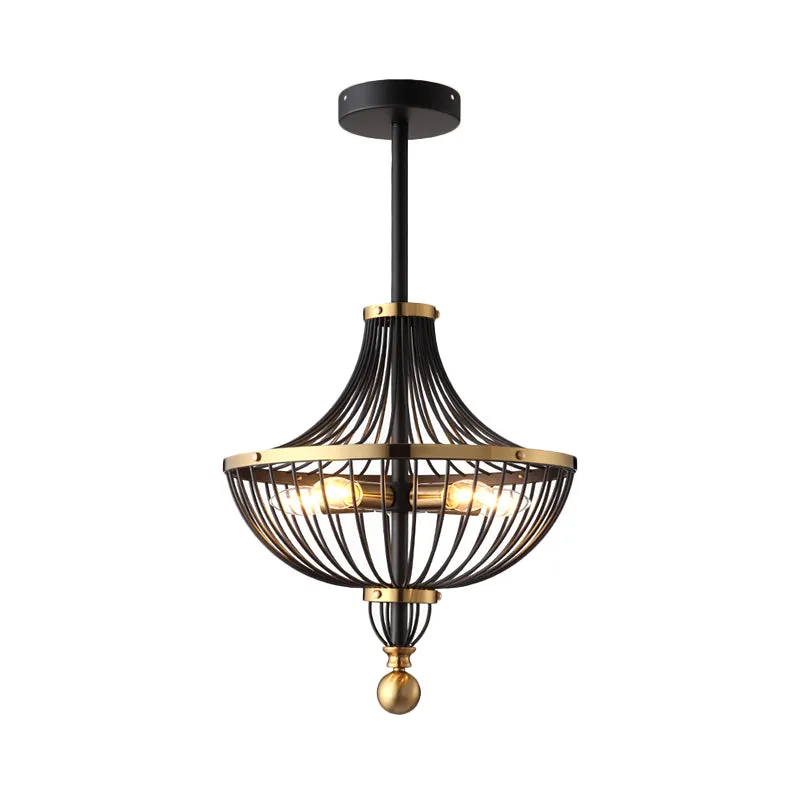 5-lichts ijzeren plafondkroonluchter vintage zwarte afwerking mand kooi eetkamer hangende lichtset Clearhalo
