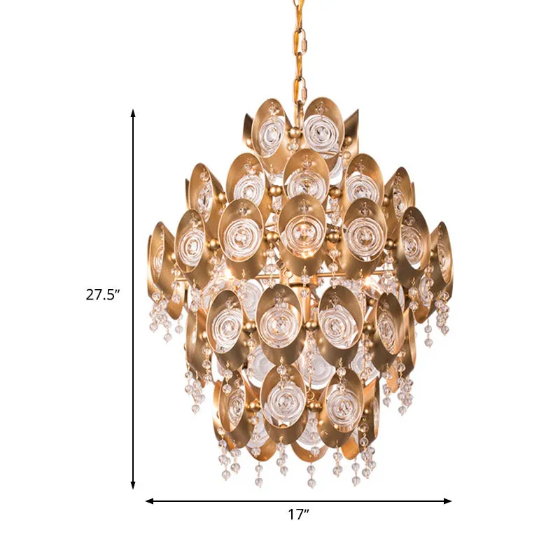5-lichts kroonluchter Traditionele ronde kristallen hangende hanglamp goud Clearhalo