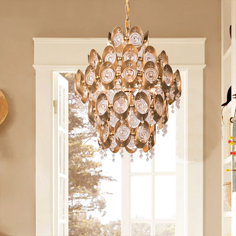 5-lichts kroonluchter Traditionele ronde kristallen hangende hanglamp goud Clearhalo