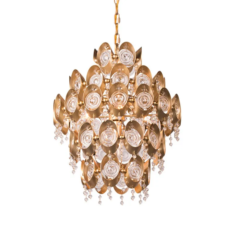 5-lichts kroonluchter Traditionele ronde kristallen hangende hanglamp goud Clearhalo