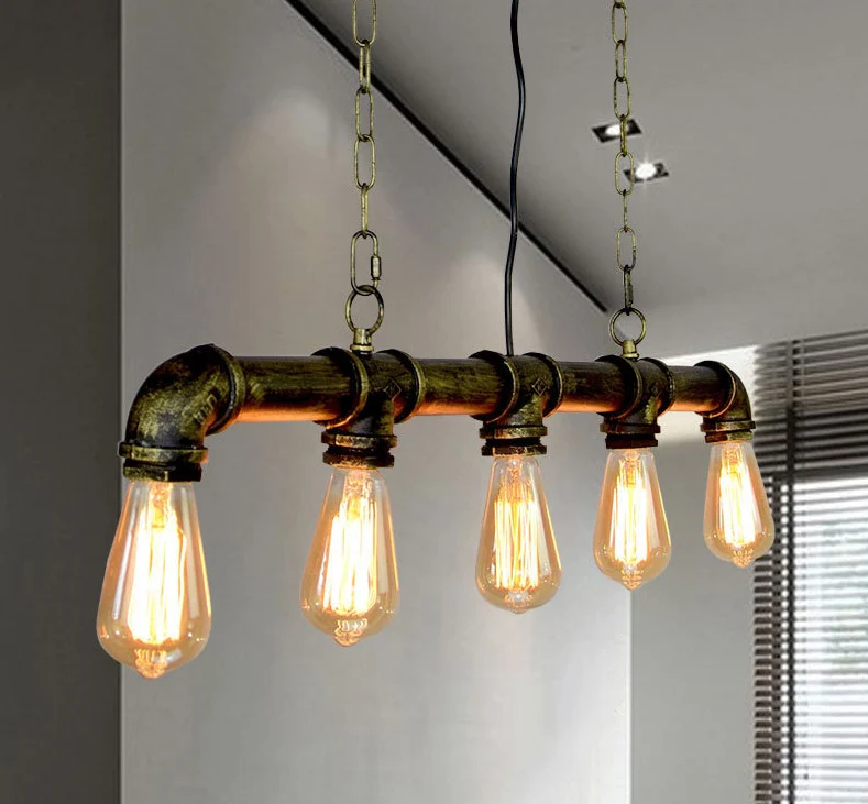 5-lichts metalen buisvormige eiland-hanglamp Retro industriële blootgestelde eilandlamp Clearhalo