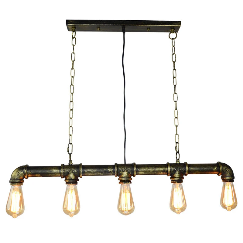 5-lichts metalen buisvormige eiland-hanglamp Retro industriële blootgestelde eilandlamp Clearhalo