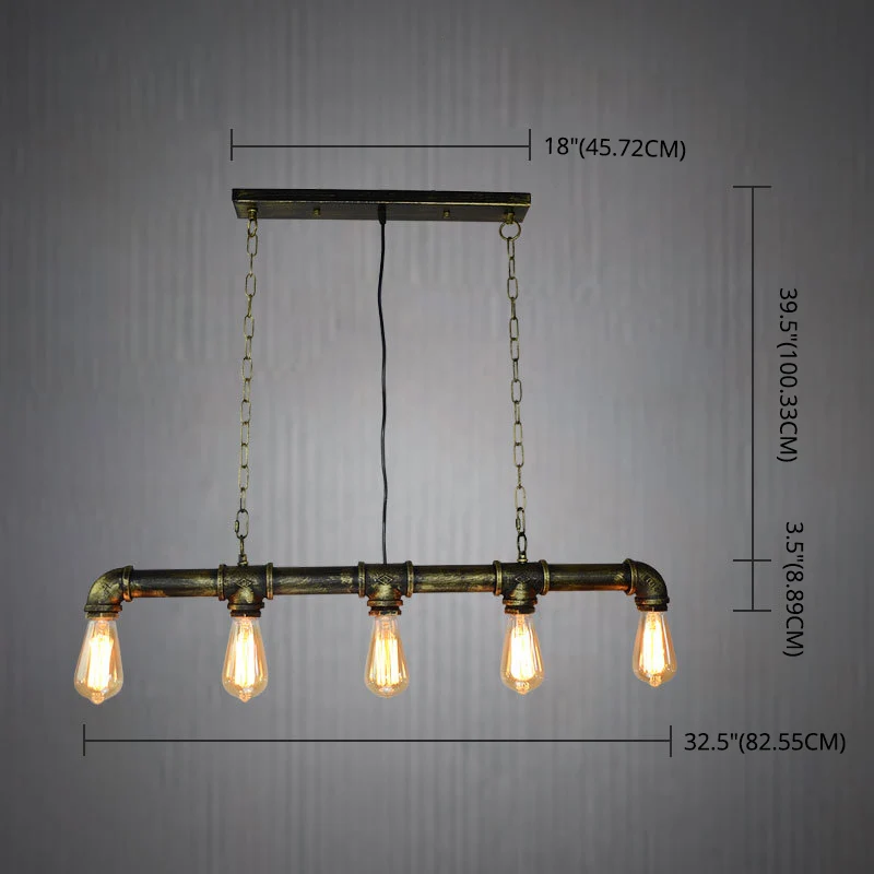 5-lichts metalen buisvormige eiland-hanglamp Retro industriële blootgestelde eilandlamp Clearhalo