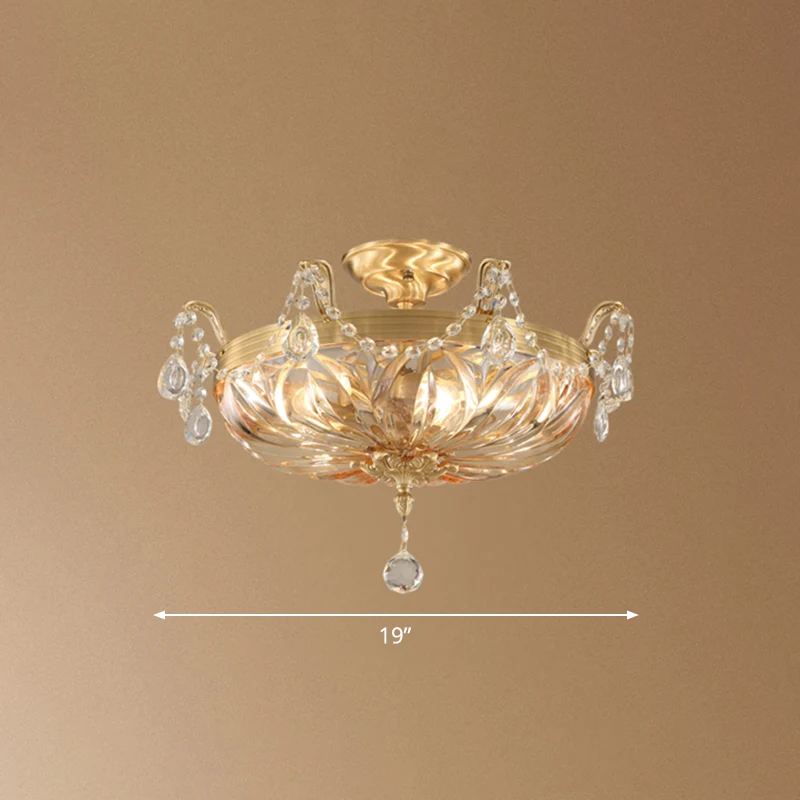 5-lichts schaduwrijke inbouwplafondlamp, vintage messing, amberglas, semi-inbouwverlichting voor woonkamer Clearhalo