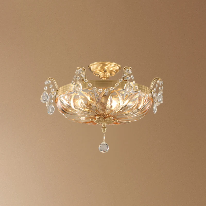 5-lichts schaduwrijke inbouwplafondlamp, vintage messing, amberglas, semi-inbouwverlichting voor woonkamer Clearhalo
