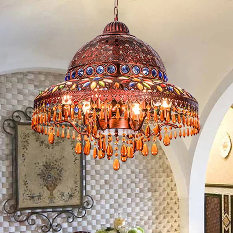 5-lichts schuurkroonluchter licht art deco messing metalen hanger verlichtingsarmatuur voor eetkamer Clearhalo