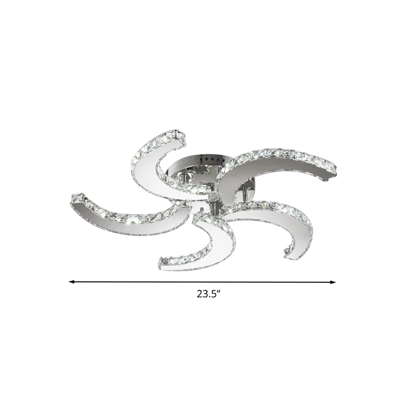 5-lichts semi-inbouwlamp eenvoudige windmolen kristal semi-inbouwmontage chroom voor slaapkamer, warm/wit/3 kleurenlicht C...