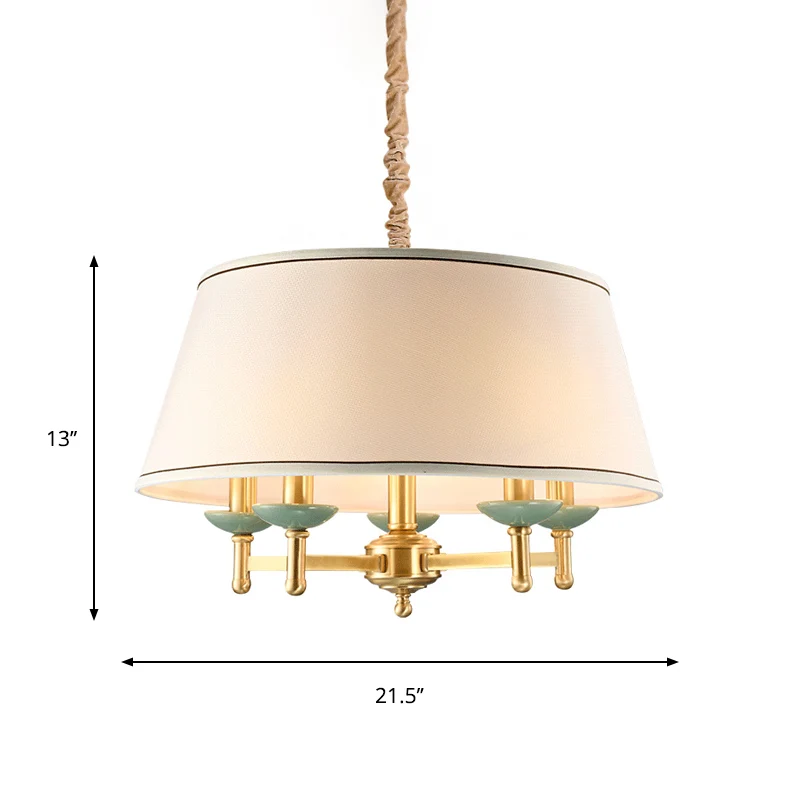 5-lichts stoffen kroonluchterlamp Klassiek wit trommelscherm Eetkamer hanglampset Clearhalo