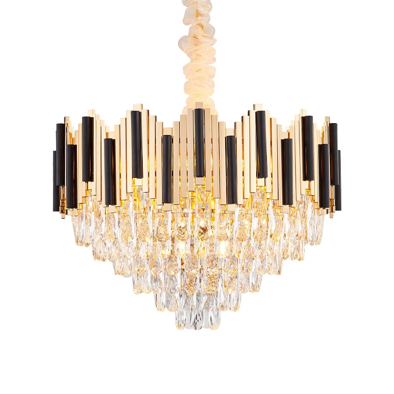 6/10 koppen metalen hangende hanglamp eigentijds goud meerlaags plafondlamp met helder kristallen prisma Clearhalo