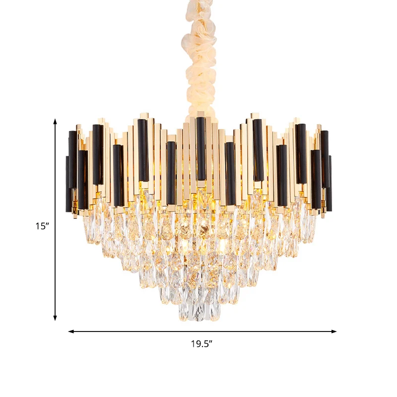 6/10 koppen metalen hangende hanglamp eigentijds goud meerlaags plafondlamp met helder kristallen prisma Clearhalo