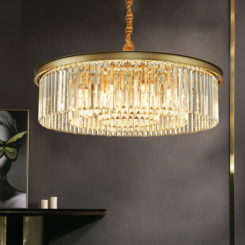 6/12 lichten eetkamer kroonluchter 19,5 "/25,5" dia eigentijds messing inbouw met ronde kristallen kap Clearhalo