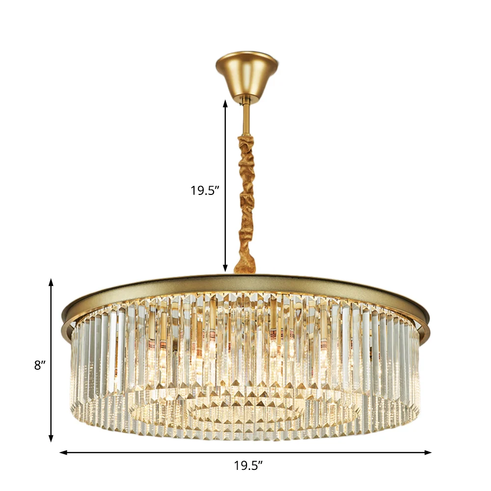6/12 lichten eetkamer kroonluchter 19,5 "/25,5" dia eigentijds messing inbouw met ronde kristallen kap Clearhalo