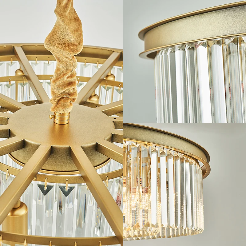 6/12 lichten eetkamer kroonluchter 19,5 "/25,5" dia eigentijds messing inbouw met ronde kristallen kap Clearhalo