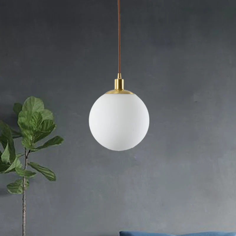 6"/8"/10" brede melkachtige glazen bol hanglamp post moderne led hangende plafondlamp messing Clearhalo