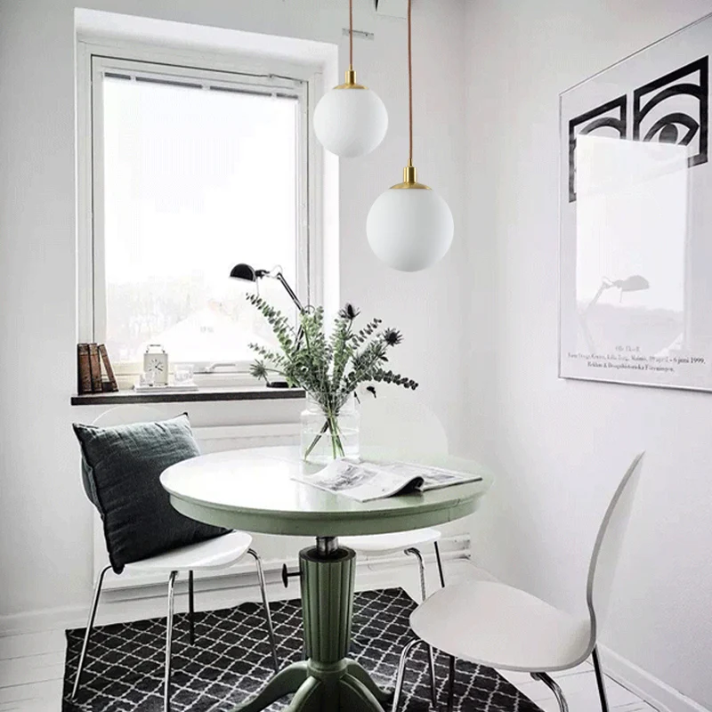 6"/8"/10" brede melkachtige glazen bol hanglamp post moderne led hangende plafondlamp messing Clearhalo