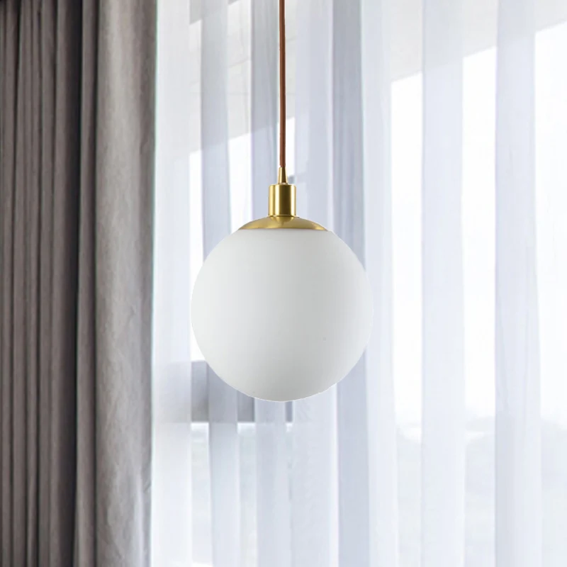 6"/8"/10" brede melkachtige glazen bol hanglamp post moderne led hangende plafondlamp messing Clearhalo