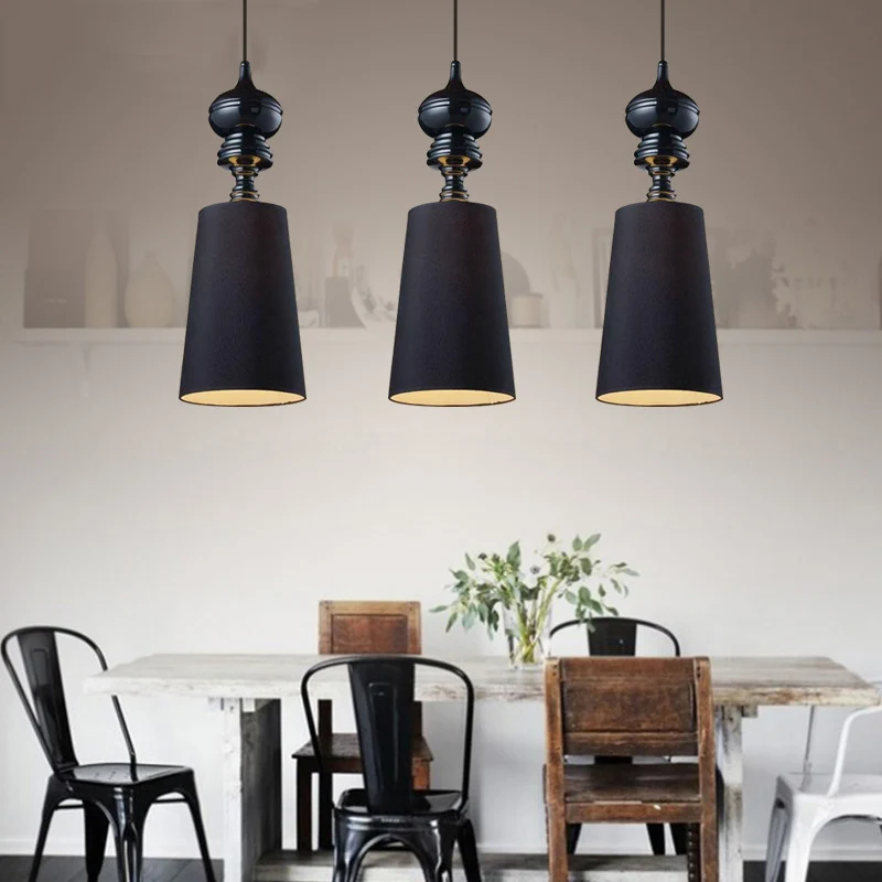 6"/8"/10" Dia taps toelopende ophanging, Scandinavische stoffen zwart/witte LED hangende hanglamp Clearhalo