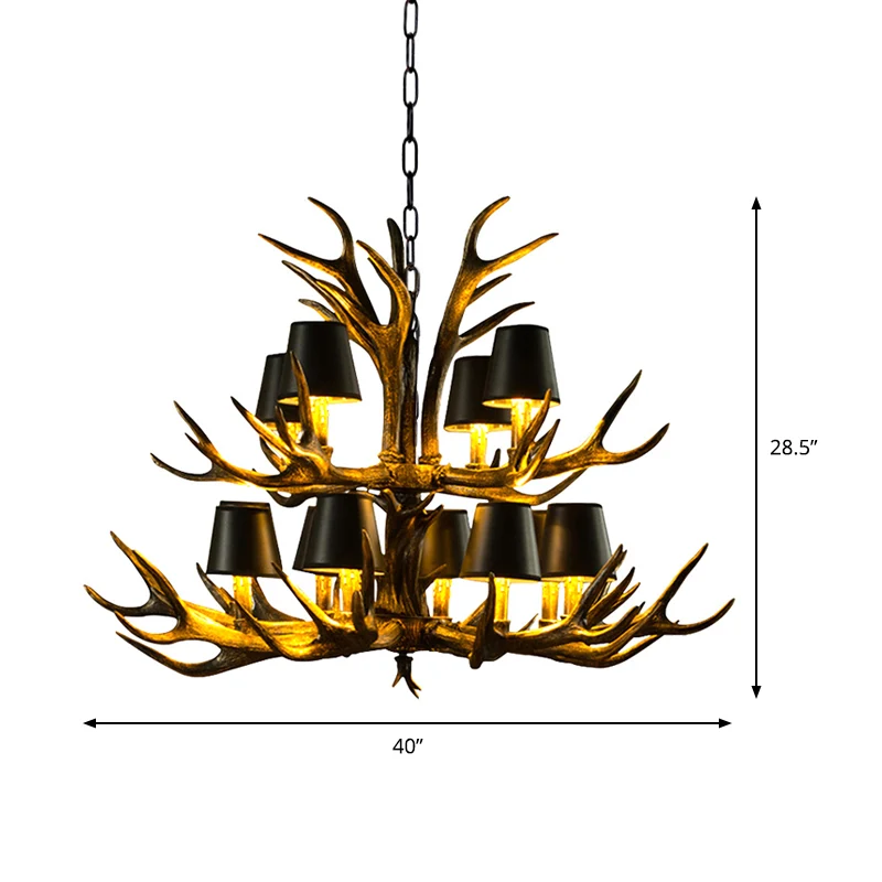 6/8/10-lamps hars hanglamp rustiek zwart taps toelopende woonkamer kroonluchterverlichting met gewei Clearhalo