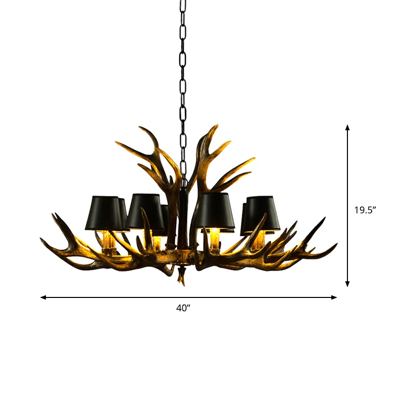 6/8/10-lamps hars hanglamp rustiek zwart taps toelopende woonkamer kroonluchterverlichting met gewei Clearhalo