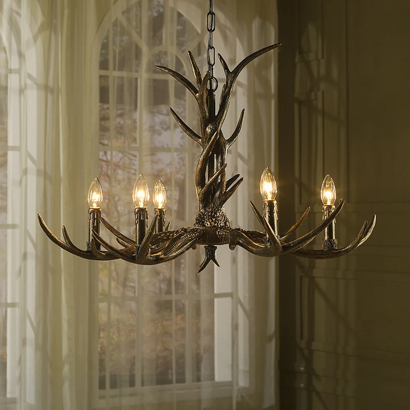 6/8/10-lichts kroonluchter, lichte, rustieke studie-ophanghanger met harsgewei messing Clearhalo