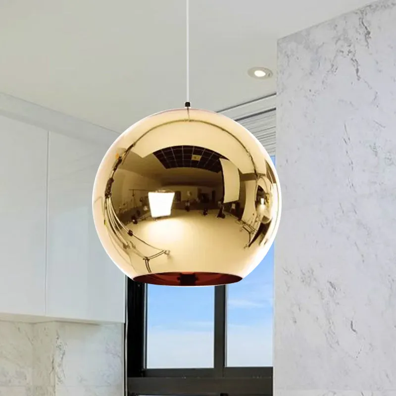 6"/8"/10"W spiegelbol hanglamp eigentijds glas 1 licht chroom/goud/roségoud hangend plafondlicht Clearhalo