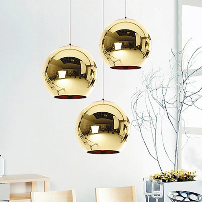 6"/8"/10"W spiegelbol hanglamp eigentijds glas 1 licht chroom/goud/roségoud hangend plafondlicht Clearhalo